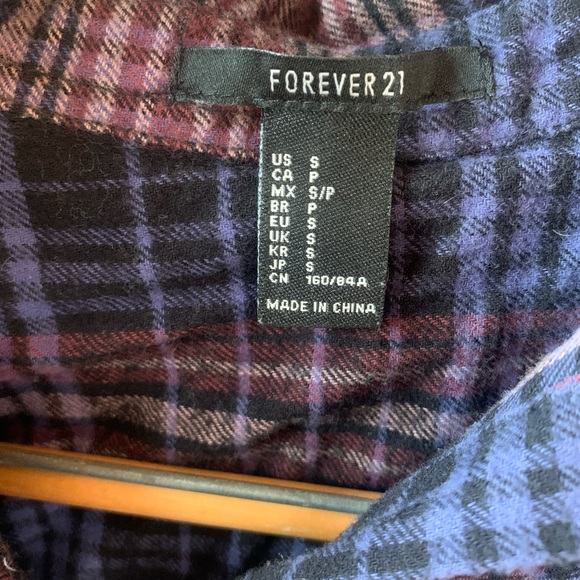 Forever 21 oversized purple pink brown flannel sz S color closest to last photo - Picture 5 of 7